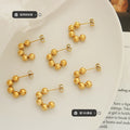 Beaded Ball C Shape Stud Hoop Earrings Gold And Steel Tone view 2