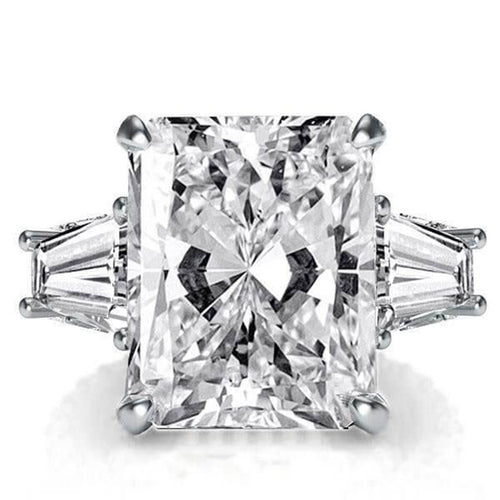 Silver Tone Oversized Emerald Cut Crystal Ring front view