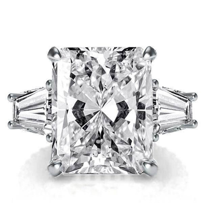 Silver Tone Oversized Emerald Cut Crystal Ring Jewelry