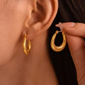 Gold Honeycomb Scale Texture Horseshoe Hoop Earrings Steel view 4