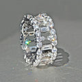 Silver Tone Baguette Crystal Wide Band Ring Polished Metal Jewelry view 1