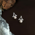 Silver Open Triangle Pearl Drop Stud Earrings Zircon view 6