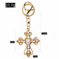 Rhinestone Pearl Cross Keychain Gold Silver Metal Charm view 3