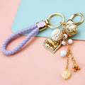 Heart Plaque Braided Wrist Strap Keychain with Beads and Tower Drop view 2