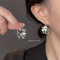 Silver Ruffled Petal Drop Earrings Polished Metal Hooks view 2