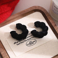 Flocked Twisted Open C Hoop Earrings in Red and Black view 7