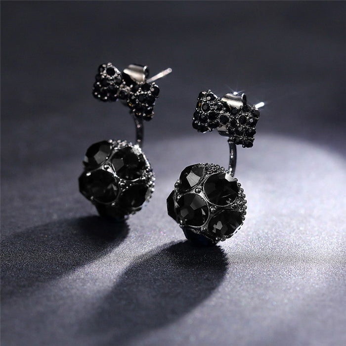 Gunmetal Bow Faceted Crystal Ball Jacket Earrings Pair