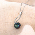 Silver Tone Iridescent Faux Pearl Wave Pendant Necklace view 2