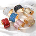 Gold Tone Wide Glitter Adjustable Cuff Bracelets with Bordered Edges view 1