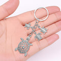 Antique Silver Sea Turtle Family Metal Keychain Charm view 2