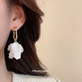 Gold White Petal Pearl Shell Crystal Stud Drop Earring Set view 4