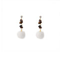 White Fur Pom Drop Earrings Tiger Eye Chips Crystal Posts view 5
