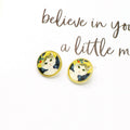 Gold Tone Round Printed Cat Portrait Stud Earrings in Three Designs view 3