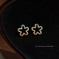 Gold Open Flower Stud Earrings Multicolor Pavé Zircon view 1