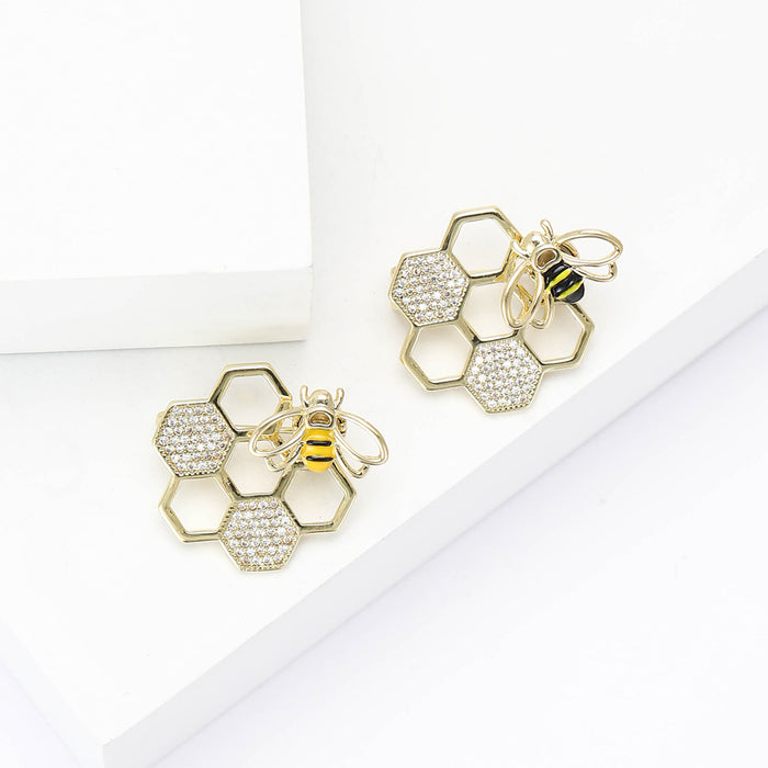 Honeycomb Bee Brooch Black or Yellow Bee Gold Frame