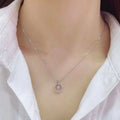 Floating Round Crystal Circle Pendant Necklace in Two Tones view 4
