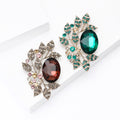 Crystal Oval Gem Leaf Branch Brooch Green Purple Two Styles view 3