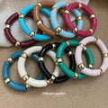 Acrylic Tube Stretch Bracelets Gold Barrel Spacers 3 Colors view 1