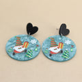 Black Heart Stud Christmas Printed Round Acrylic Drop Earrings view 7