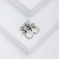 Silver Twin Cat Brooch Abalone Shell Dark Crystals view 4