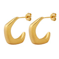 Gold C-Shape Chunky Hoop Stud Earrings Polished Metal Pair view 5