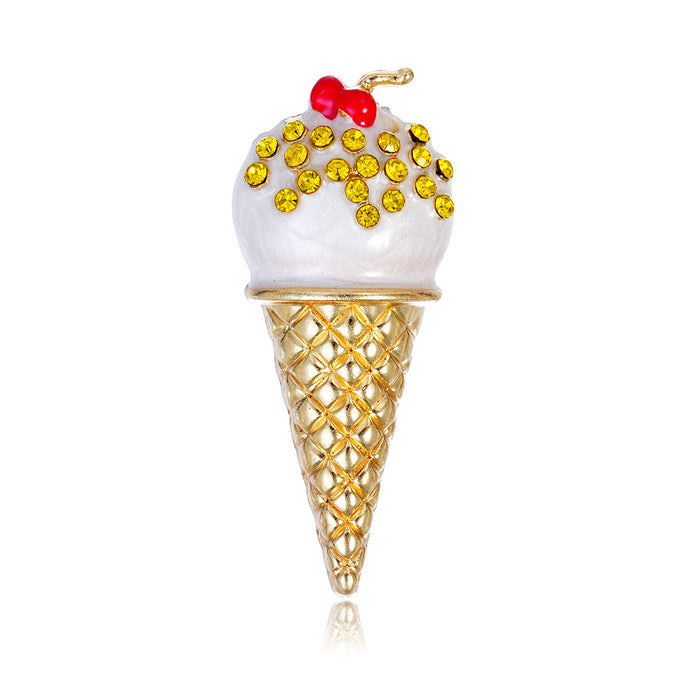 Yellow Ice Cream Crystal Metal Brooch Pin for Jackets and Lapels