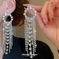 Crystal Circle Stud Earrings With Long Fringe Drops view 3