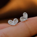 Silver Heart Baguette Halo Clear Crystal Stud Earrings view 3