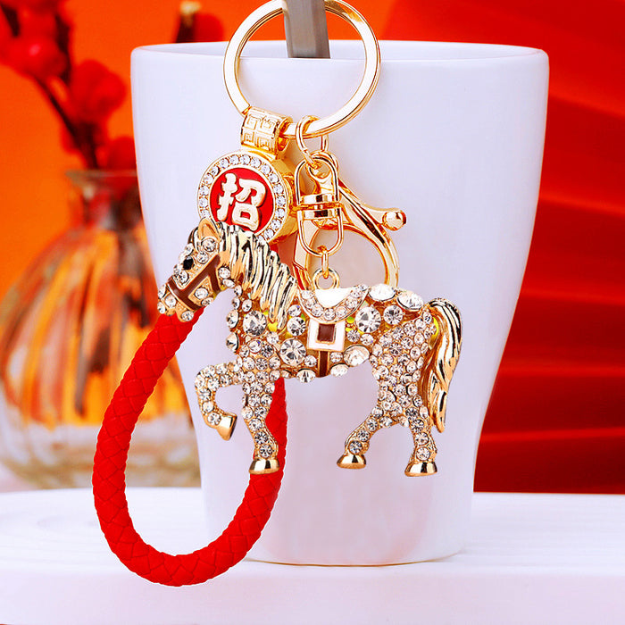 Crystal Horse Keychains in Plain and Six Fortune Cord Options