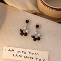 Heart Stud Flower Drop Earrings Red Black White Set view 3