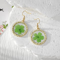 Gold Round Frame Pressed Flower Resin Drop Earrings view 2