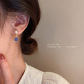 Blue Flower Pearl Drop Stud Statement Earrings Pair view 4