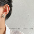 Green Cream Enamel Camellia Pearl Stud Earrings Pair view 3