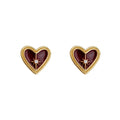 Wine Red Enamel Heart Stud Earrings Gold Beaded Border Star CZ view 5