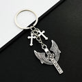 Silver Tone Winged Cross and Small Cross Keychain with Metal Hardware view 4