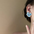 Blue Iris Flower Stud Earrings with Glossy Petal Finish view 4