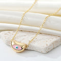 Gold Tone Rounded Bean Evil Eye Pendant Necklaces in Three Colors view 4