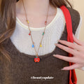 Red Apple and Colorful Drop Cord Statement Necklace view 1