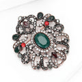 Antique Copper Openwork Flower Brooch Green Oval Center Stone view 3