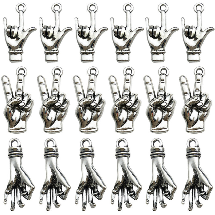Antique Silver Hand Gesture Metal Charms with 3 Listed Options