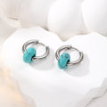 Silver Tone Irregular Donut Stone Bead Hoop Earrings in Eight Colors view 8