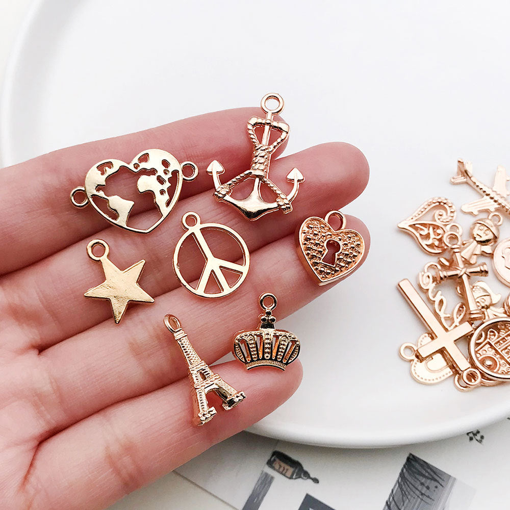 KC Gold Tone Iron Airplane Ship Wheel Star Charm Pendants for DIY Bracelet Necklace