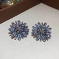 Silver Tone Blue Crystal Flower Statement Stud Earrings view 6