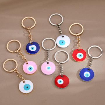 Gold and Silver Tone Round Enamel Evil Eye Split Ring Keychains