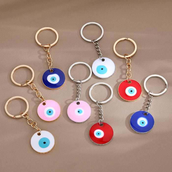Gold and Silver Tone Round Enamel Evil Eye Split Ring Keychains