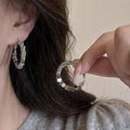 Beaded Metal Hoop Earrings in Gold and Silver With Metal Details view 4