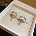 Fan Shaped Crystal and Pearl Ear Clips in Two Tones view 7