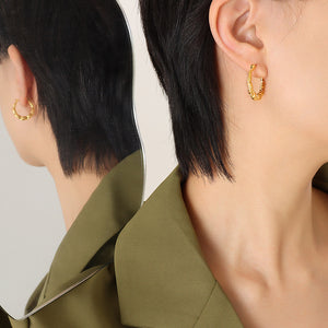 Twisted Rope Oval Hoop Earrings Gold Steel Metal Finish
