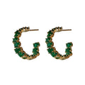 Green Crystal Open Hoop Earrings Polished Metal Jewelry view 5