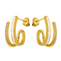 Dual Curve White Oil Drip Zircon Earrings Gold Steel Styles view 5